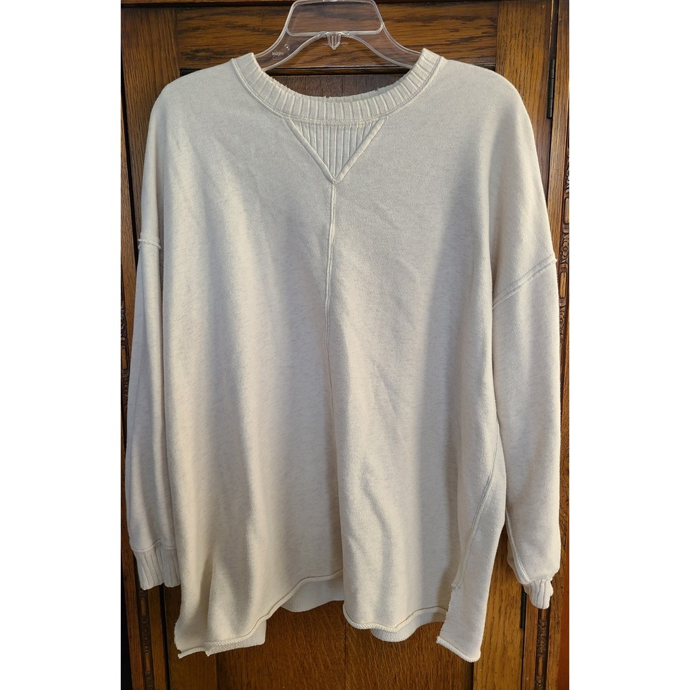 Aerie Oversized Crewneck Sweatshirt Cream Oatmeal Exposed Seam Small 3325570302